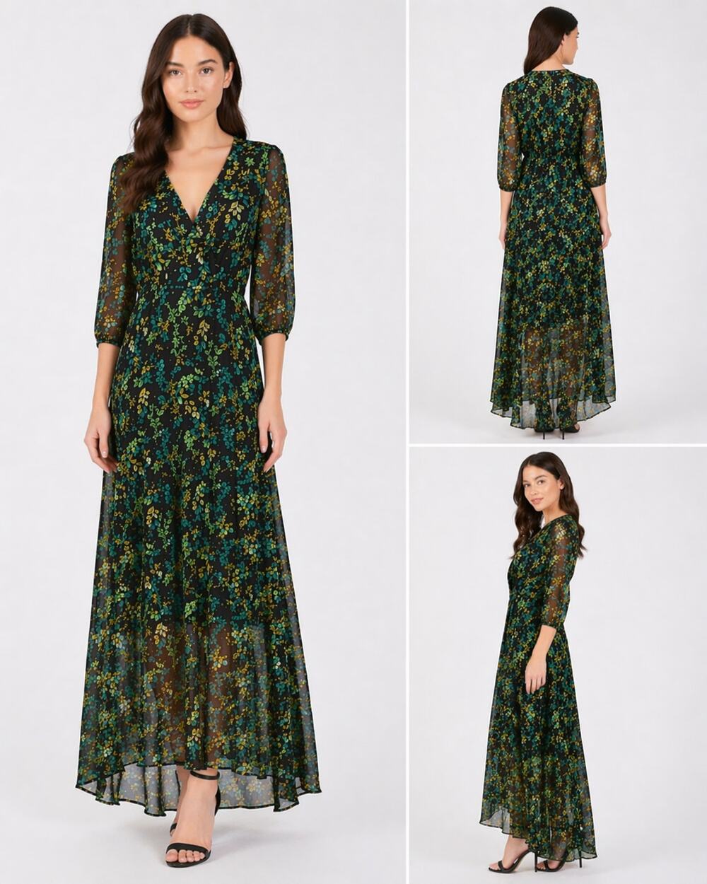 Miami Womens XXS Floral Maxi Dress High Low Hem Sheer Overlay Lined Cottagecore